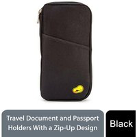 Passport Holder Black - Secure Zip-up Travel Document Wallet Organiser
