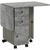 Homcom Grey Marble Effect Folding Dining Table With Drop Leaf & Storage Drawers