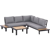 Outsunny 4 Piece Metal Garden Conversation Set With Loveseat & Tempered Glass Table - Grey