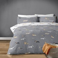 Bellissimo Home Grey & White Dachshund Polycotton Duvet Set - Single Bed