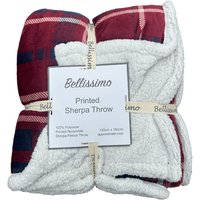 Bellissimo Home Plush Fleece Throw With Sherpa Backing - Red Tartan Check 130 X 180cm