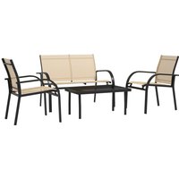Outsunny 4 Piece Texteline Patio Furniture Set Loveseat Chairs Coffee Table - Beige