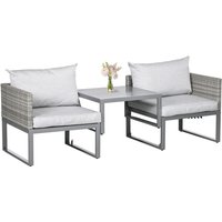 Outsunny 3-in-1 Convertible Rattan Sofa Lounger With Coffee Table & Steel Frame - Mixed Grey