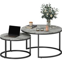 Homcom 2 Pcs Stacking Coffee Table Set Steel Frame Cement-effect Top Foot Pads