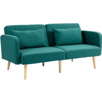 Homcom Green 2 Seater Convertible Sofa Bed - Click-clack Mechanism, Adjustable 3-position Backrest, Wooden Legs