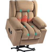 Homcom Velvet-feel Power Lift Recliner Armchair With 8-point Massage & Lumbar Heat - Light Brown