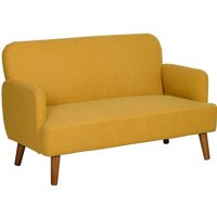 Homcom Velvet 2 Seater Sofa With 21cm Thick Padding & Rubberwood Legs - Yellow