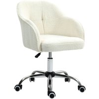 Homcom Faux Fleece Vanity Chair - Height Adjustable 46-56cm, Cream, With Wheels