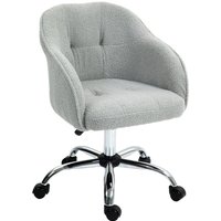 Homcom Faux Fleece Vanity Chair - Adjustable Height 46-56cm, 5-wheel Base, Grey