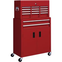 Homcom Metal Tool Chest And Roller Cabinet Combo With Wheels - Red