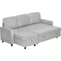 Homcom Light Grey Pull Out Sofa Bed Corner Sofa With Reversible Storage Chaise