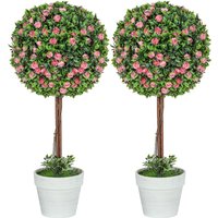 Homcom Set Of 2 Artificial Rose Ball Topiaries - 60cm, Pink