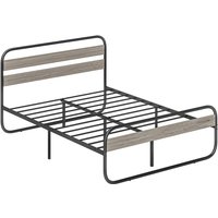 Homcom 5ft King Size Metal Platform Bed Frame - Dark Black With Wood-effect Headboard & Footboard - 31.5cm Under-bed Clearance