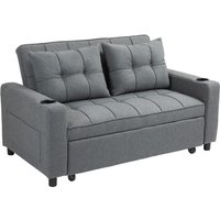 Homcom Linen-look Sofa Bed With 3-level Adjustable Backrest & Side Pockets - Charcoal Grey