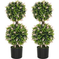 Homcom Set Of 2 Pink Artificial Lavender Plants - Zero Maintenance, Realistic Plastic, Potted