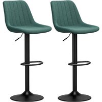 Homcom Chenille Bar Stools Set Of 2, Adjustable Swivel Bar Chairs With Backrest - Green