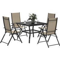 Outsunny 5 Piece Garden Dining Set With Folding Texteline Chairs & Metal Table - Khaki, Φ50mm Parasol Hole