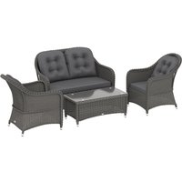 Outsunny 4-piece Rattan Sofa Set With Cushions - Aluminium Frame, Weather-resistant