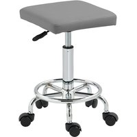 Homcom Pu Leather Rolling Stool - Height Adjustable 50-66cm, Grey