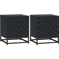 Homcom Diamond Veneer Bedside Table Set Of 2 - Black Nightstand With 2 Drawers & Steel Legs