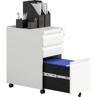 Vinsetto White Steel Filing Cabinet With Lock & Wheels - Under Desk Storage