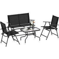 Outsunny 4 Piece Steel Mesh Garden Furniture Set With Tempered Glass Table - Foldable Chairs, Loveseat