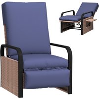 Outsunny Rattan Recliner Sun Lounger W/ Side Tray - Brown/blue