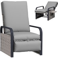 Outsunny Rattan Garden Recliner Sun Lounger With Side Tray - Grey