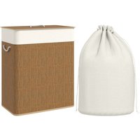 Homcom Bamboo-effect 100l Laundry Hamper With Dual Compartments & Lid, Brown