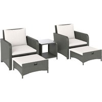 Outsunny Rattan Patio Conversation Set With 2 Armchairs, 2 Footstools & Cushions - Cream
