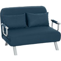 Homcom Faux Suede Convertible 2 Seater Sofa Bed W/ Pillow, Navy Blue