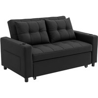 Homcom Linen-look 2 Seater Sofa Bed With Storage Pockets - Black