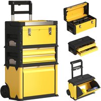 Homcom 3-tier Stackable Steel Tool Box With Wheels - Yellow