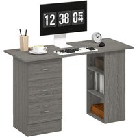Homcom 120cm Grey Computer Desk With 3 Drawers & 3 Shelves Study Table