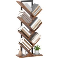 Homcom Rustic Brown Steel Frame 7-tier Tree Bookshelf - Living Room Display Storage