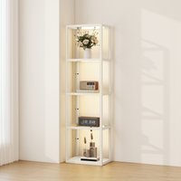 Homcom Oak Led Floor Lamp With Tempered Glass Shelves, Dimmable 3000k Warm White Light