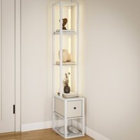 Homcom White Led Floor Lamp With Shelves & Fabric Drawer - 3 Brightness Levels
