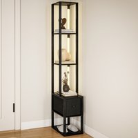 Homcom Led Floor Lamp With Shelves & Fabric Drawer - Black