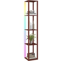 Homcom Rgb Led Floor Lamp With Shelves & Remote Control - Brown