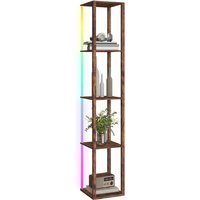 Homcom Rgb Led Floor Lamp With Shelves & Remote Control - Rustic Brown