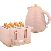 Homcom Light Pink Kettle And Toaster Set - 1.7l Kettle, 4 Slice Toaster, 7 Browning Levels