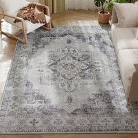 Homcom Flannel Vintage Floral Non-slip Washable Rug - 230 X 160 Cm Grey