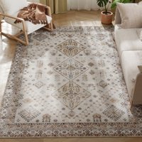 Homcom Flannel Non-slip Washable Area Rug - Vintage Floral, 230 X 160 Cm, Beige