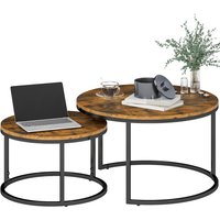 Homcom Set Of 2 Rustic Brown Wood-effect Stacking Coffee Tables With Steel Frame