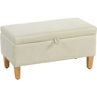 Homcom Linen Storage Ottoman Bench With Rubberwood Legs - Beige (120kg Capacity)