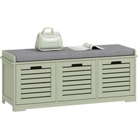 Homcom Green Mdf Shoe Storage Bench With Cushion Seat - 3 Doors, Slatted Doors