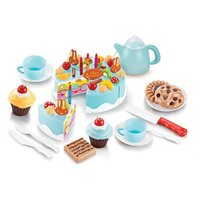 Soka Play Imagine Learn 54-piece Pretend Play Food Set - Blue, Birthday Tea Party Cakes & Fruits For Kids Age 6+