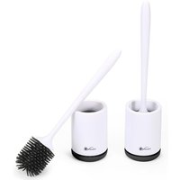 Vinsani Deep Cleaner Toilet Brush Set With Non-slip Long Handle & Quick Drying Holder - Black - 2 Pack
