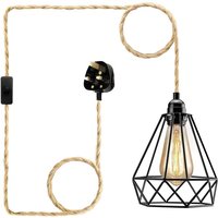 Ledsone Metal Cage Plug-in Pendant Light - 2m Fabric Cord, E27 Fitting, Black