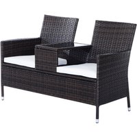 Outsunny Rattan Garden Chair Furniture Set With Middle Tea Table - Brown